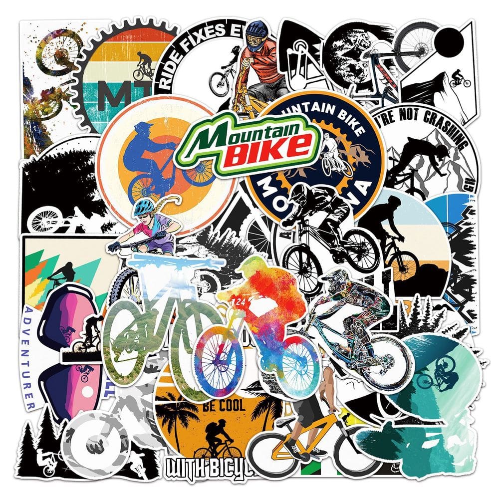 Conjunto de adesivos de 50 peças de bicicleta para bagagem, laptop e carro à prova d`água