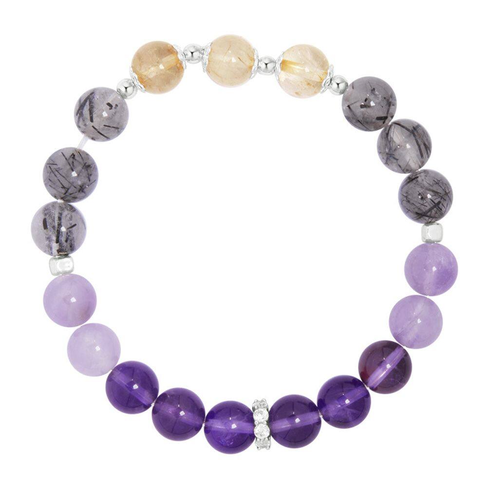 Pulseira S925 em prata esterlina ametista, quartzo rutilado preto