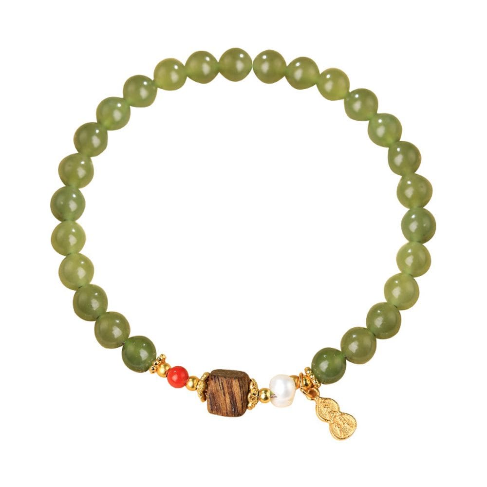 Pulseira Nephrite Jade para mulheres com miçangas verdes de 6 mm