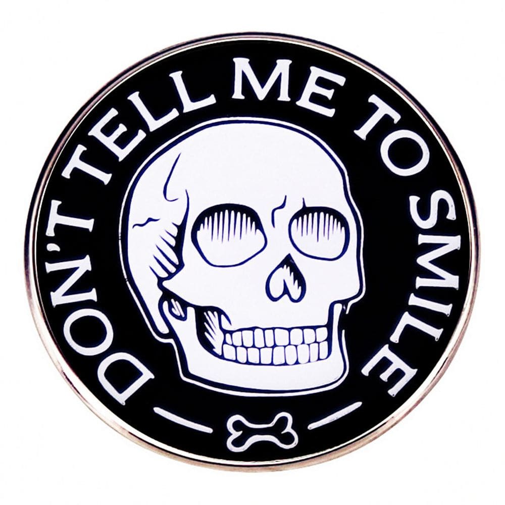 Alfinetes de broche Don`t Tell Me to Smile, liga redonda, esmalte, blou