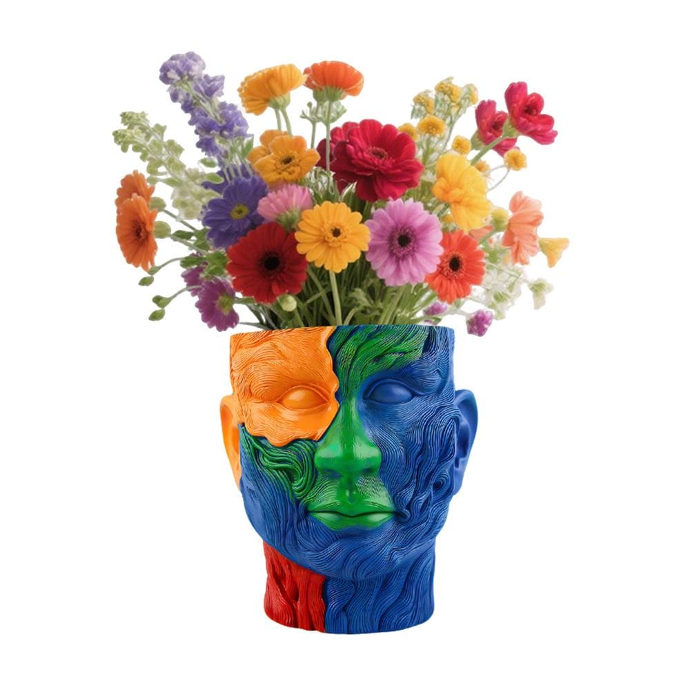 Vaso de flores em resina abstrata em forma de rosto colorido de 19 cm
