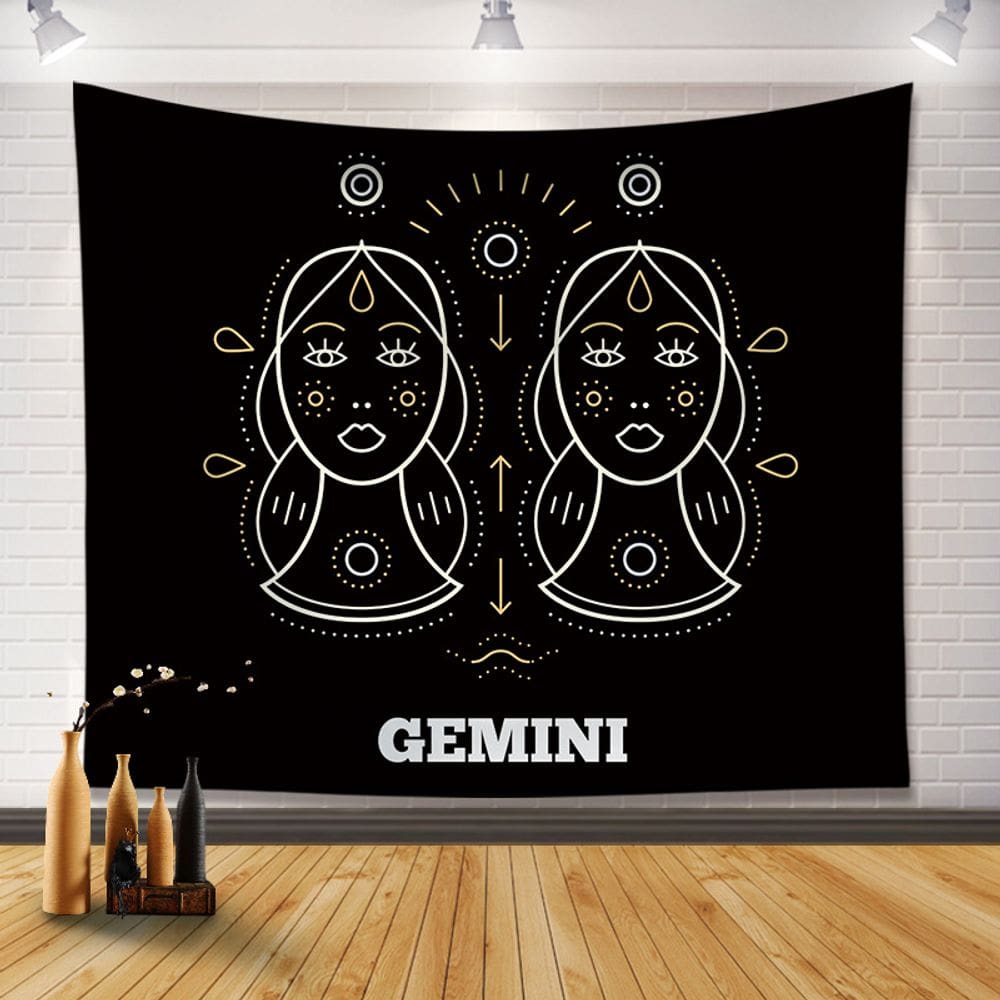 Tapeçaria pendurada na parede, signo do zodíaco de Gêmeos, flanela de 130 x 150 cm