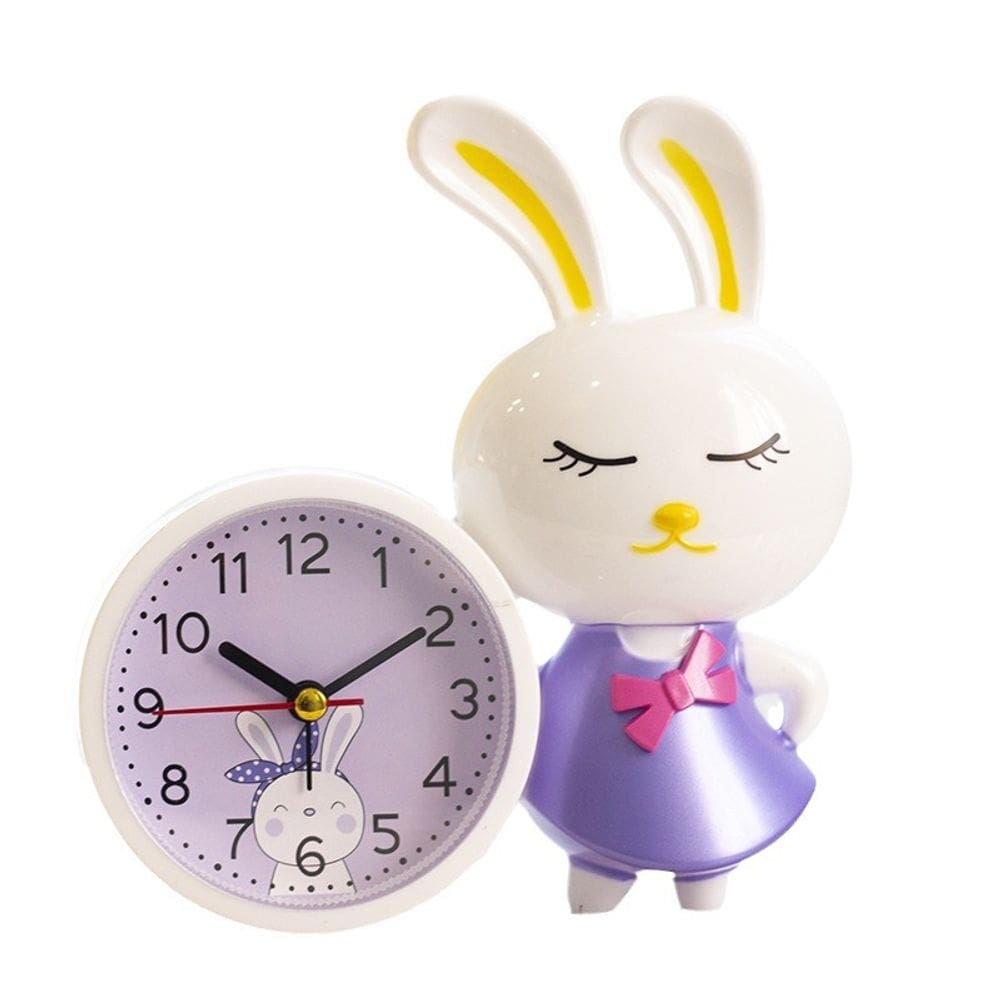 Despertador Creative Cartoon Rabbit para crianças de plástico roxo