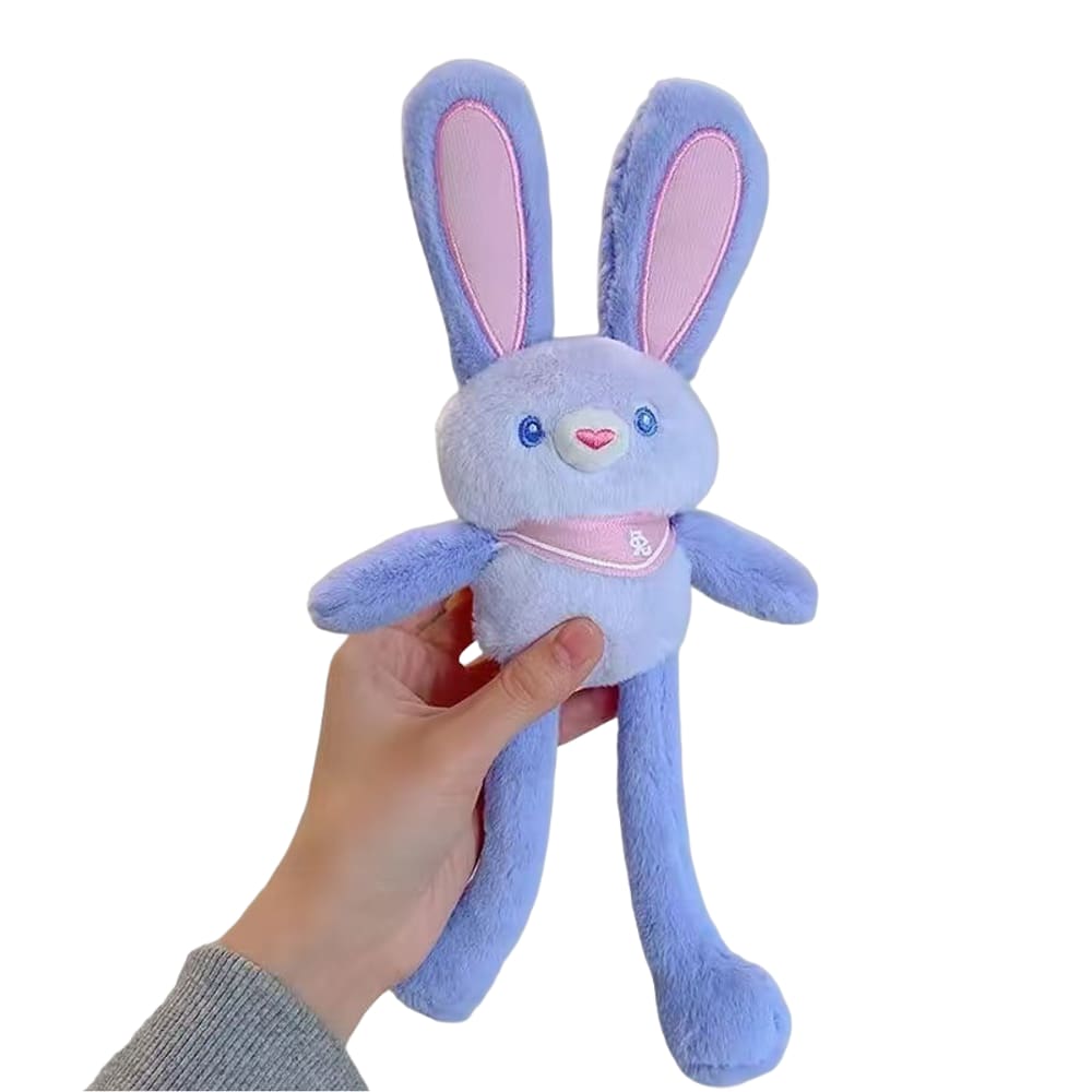 Chaveiro de pelúcia fofo coelhinho roxo com orelhas compridas e lenço rosa