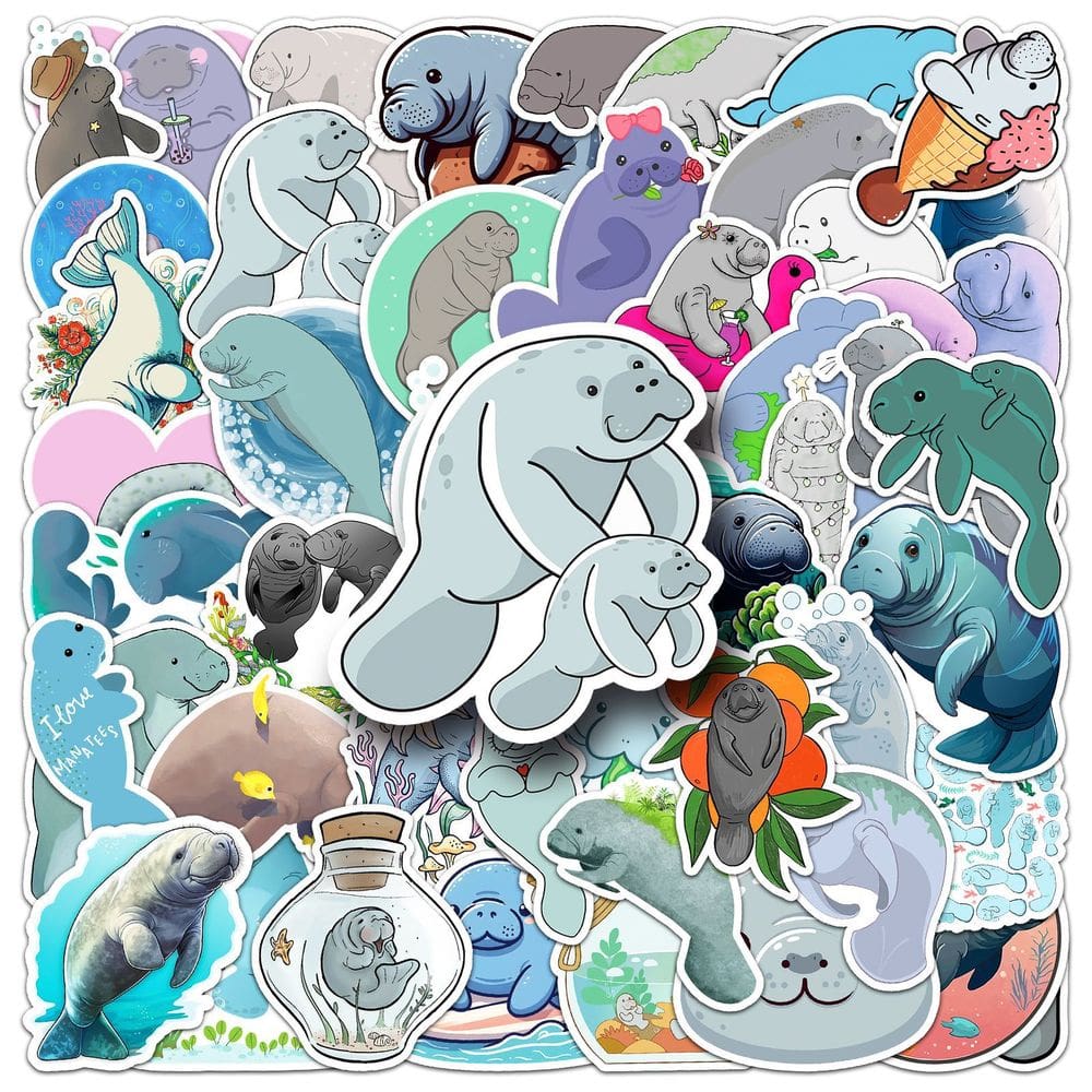 Pacote de adesivos Manatee Sea Cow and Dugon Cartoon Style x50