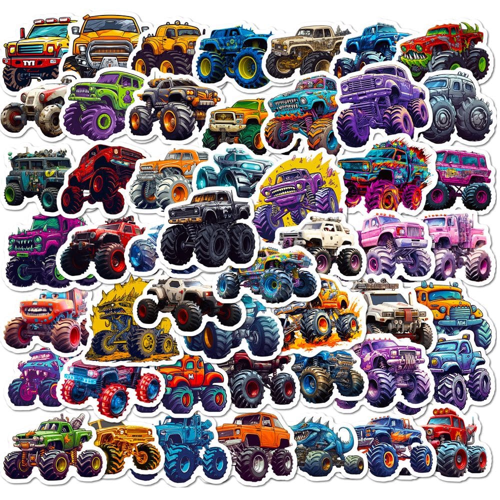 Pacote de adesivos Monster Truck 50 peças coloridas de desenho animado Big Wheel