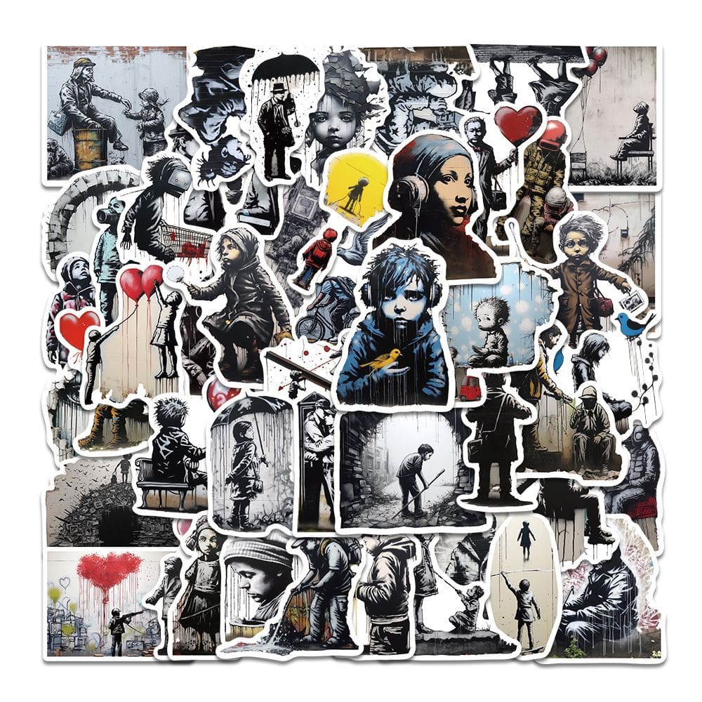 Pacote de adesivos Banksy Style Graffiti, 50 unidades de vinil impermeável