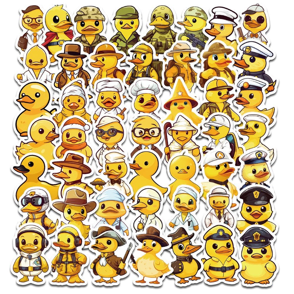 Adesivos fofos de pato amarelo, 50 peças, vinil de desenho animado Kawaii, impermeável
