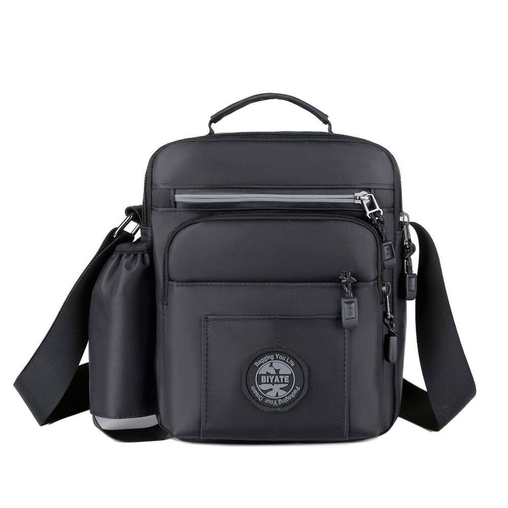 Bolsa Messenger, tecido Oxford para homens, impermeável, preta