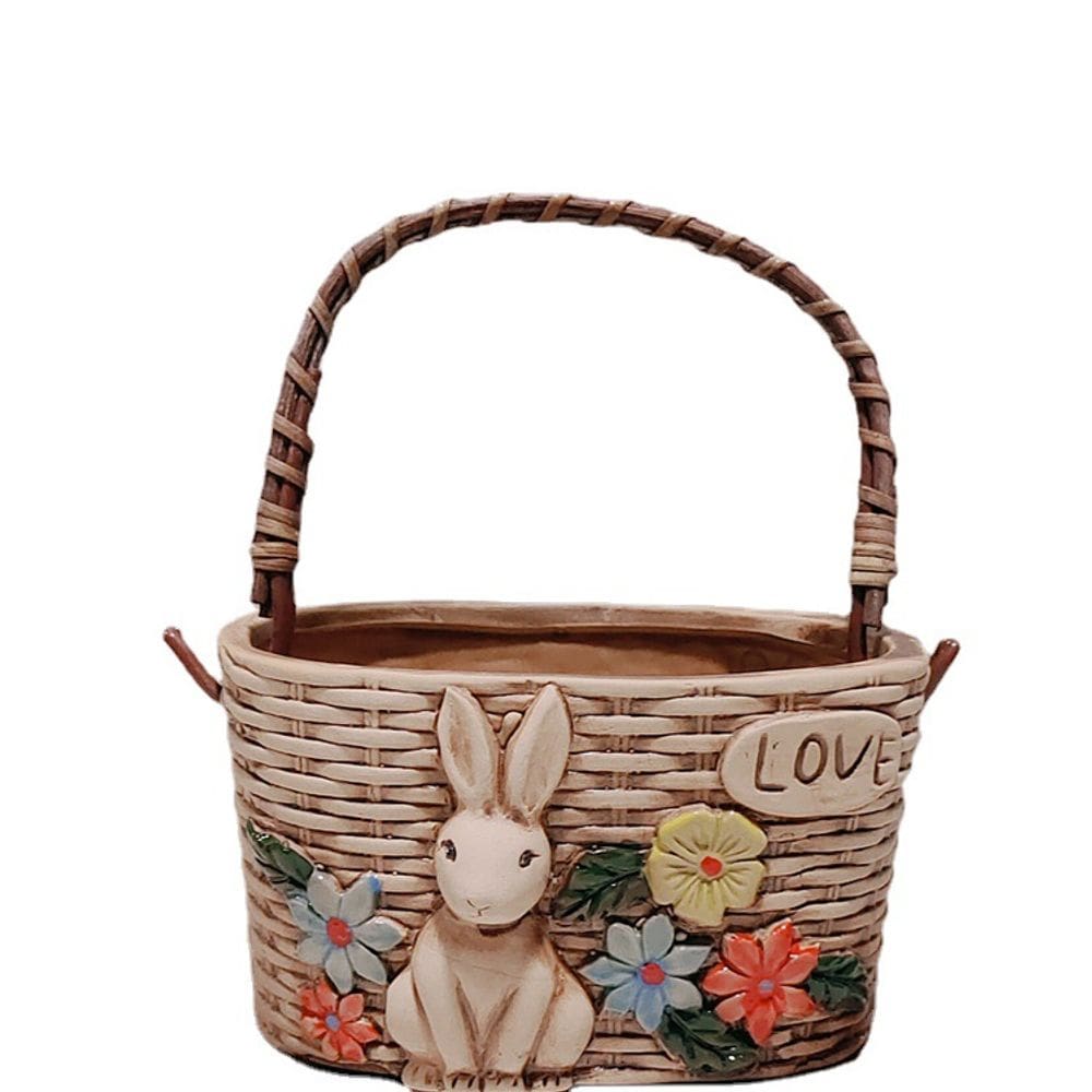 Design de cesta de coelho de cerâmica para vasos de flores 13x9x7,5cm