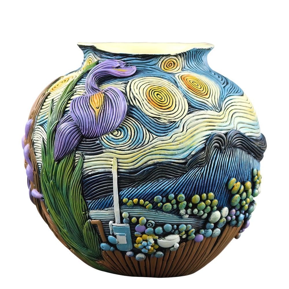 Vaso de flores em resina inspirado em Van Gogh, noite estrelada artística