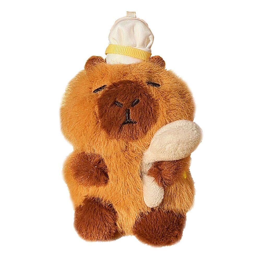 Chaveiro de pelúcia Capybara Chef com design de pão de 8 cm de poliéster