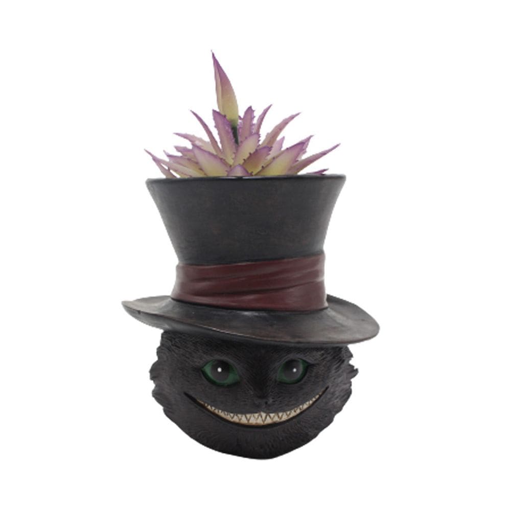 Gato criativo de resina Flowerpot com design de chapéu 14,5 x 14,5 x 15 cm