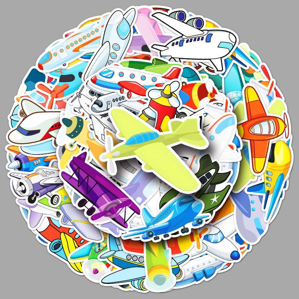 Adesivos de vinil impermeável de avião de desenho animado para crianças, 51 unidades