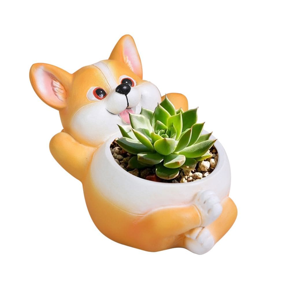Vaso de flores em resina Corgi Cartoon Animal Plant Vaso de tamanho pequeno