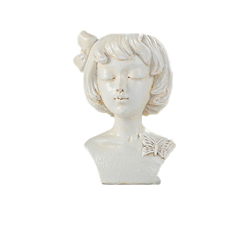 Escultura de menina em vaso de resina em vaso de flores com detalhes em borboleta