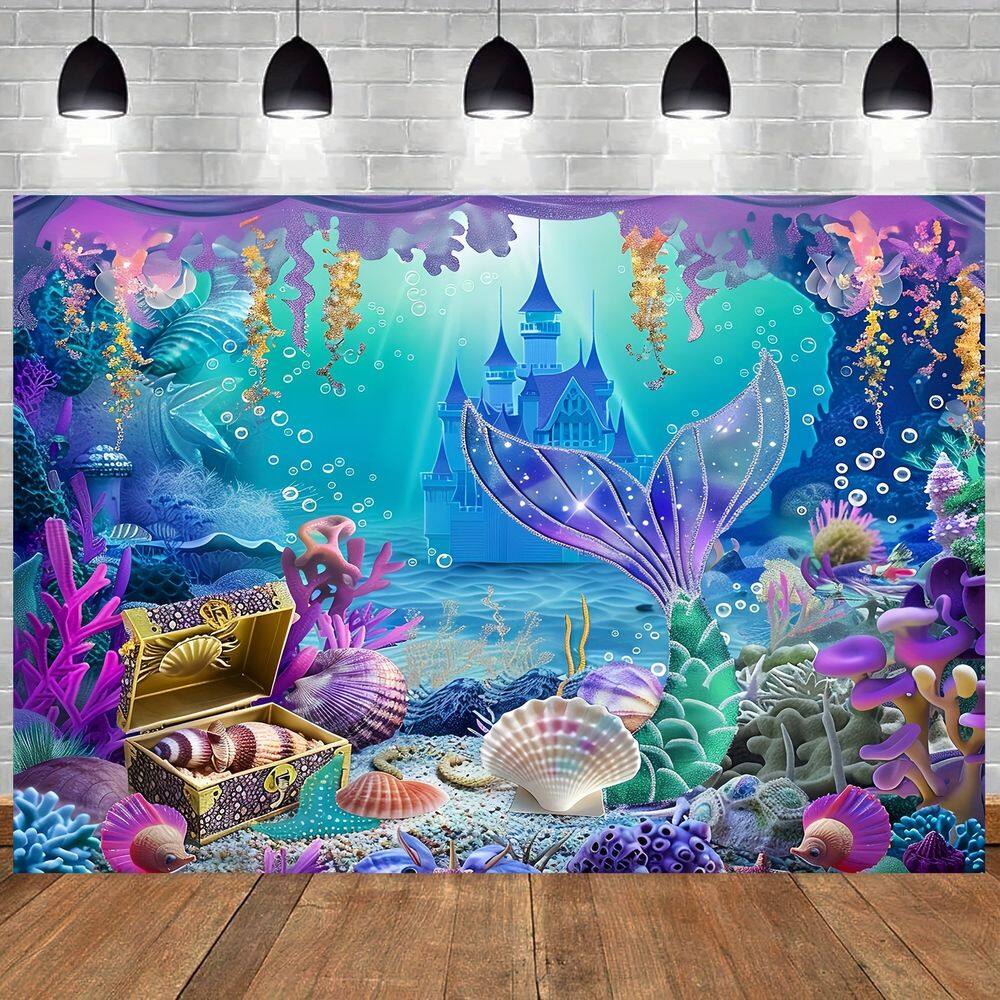Tapeçaria para pendurar na parede Mermaid Underwater Castle Ocean 150x130cm