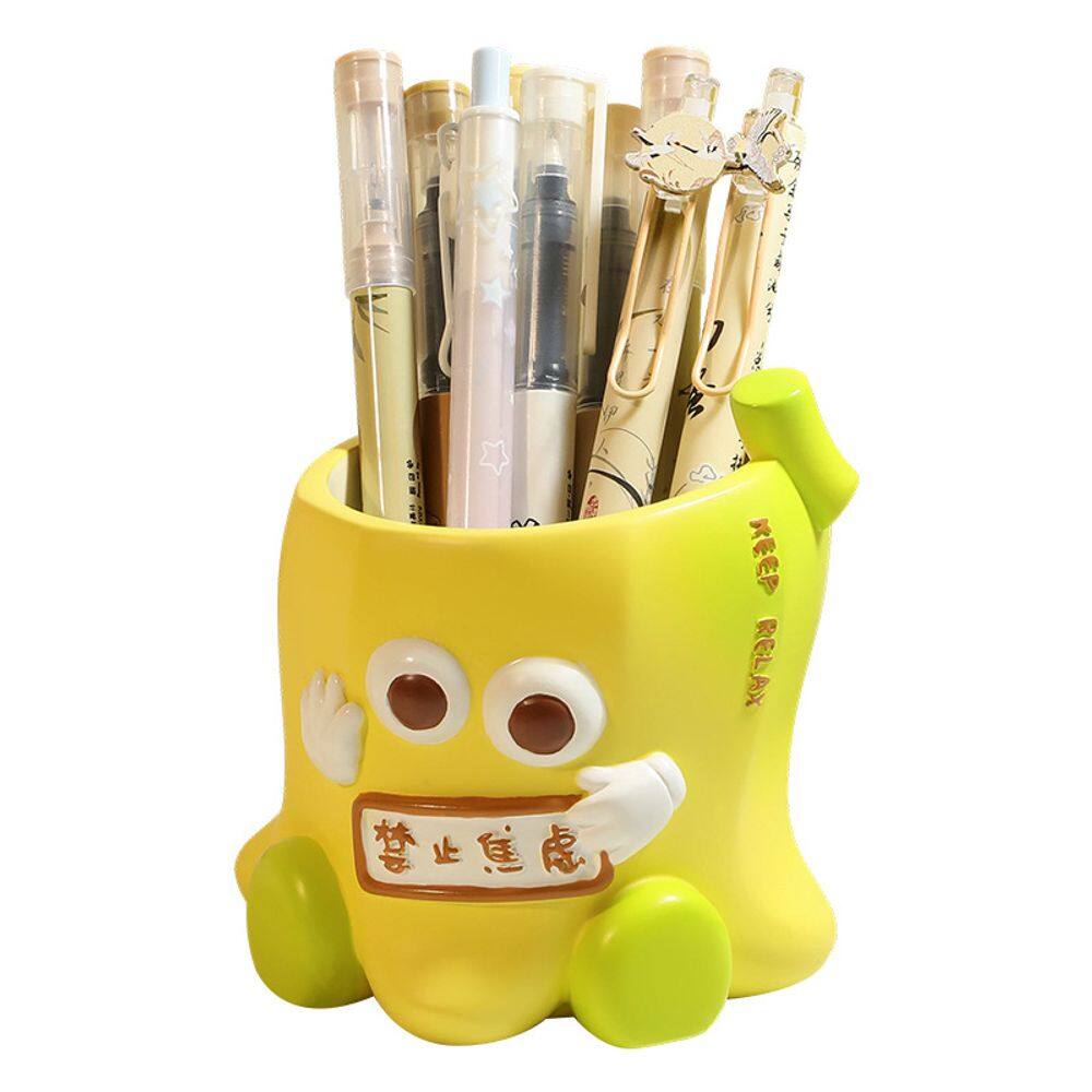 Porta-canetas Creative Resin Desktop Organizer Yellow Cartoon