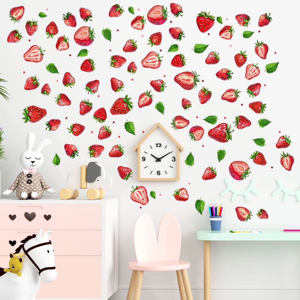 Adesivos de parede Fresh Strawberry PVC removíveis 29x20cm 4 folhas