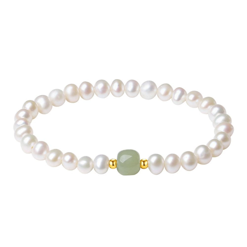 Pulseira de pérola natural de água doce para mulheres com jade Hetian