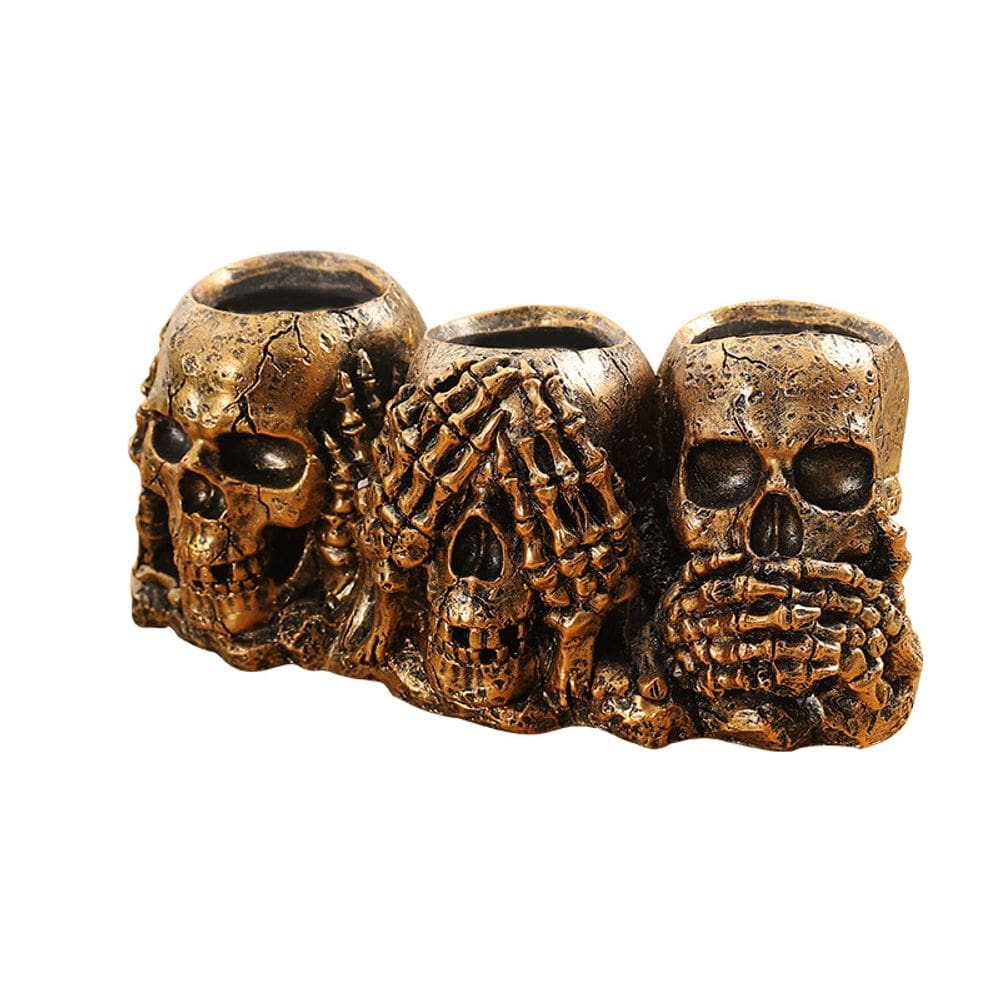 Design de crânios Three Wise em resina de vaso de flores 25x11x11cm