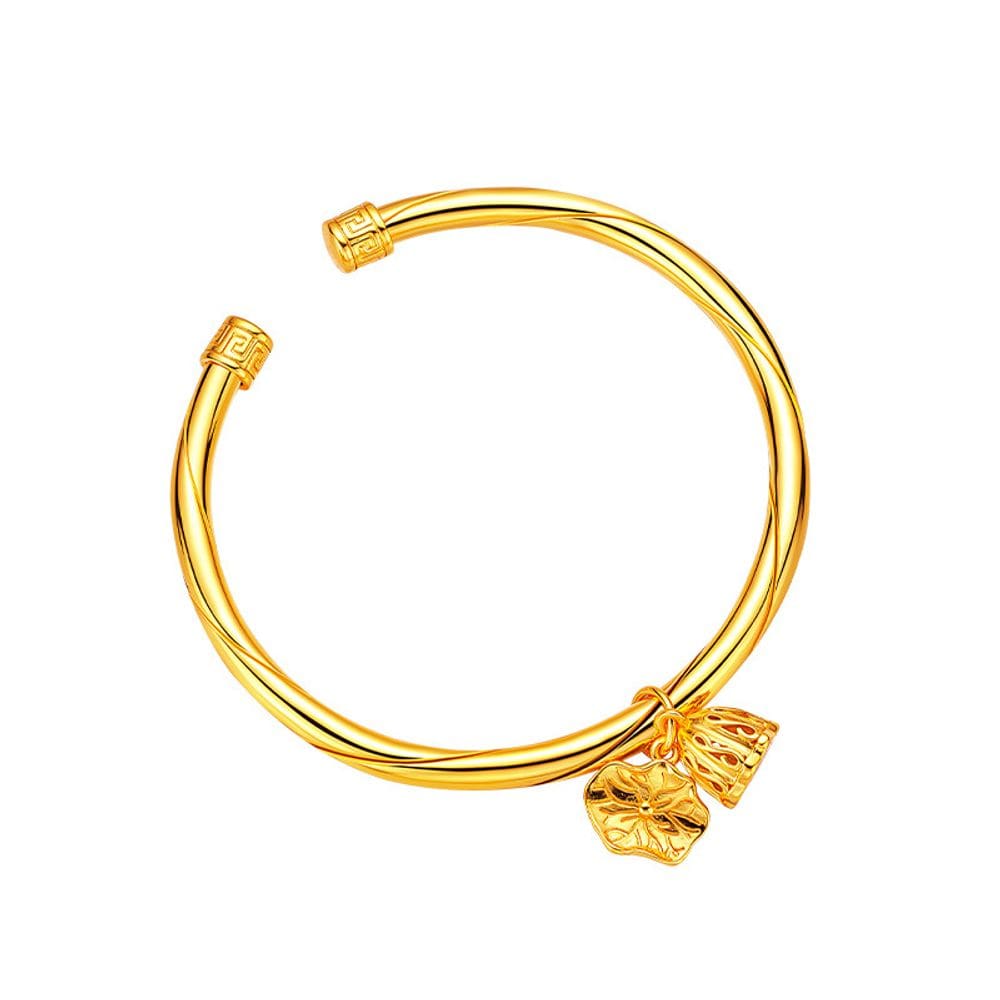 Pulseira de folha de lótus vietnamita banhada a ouro e vagem