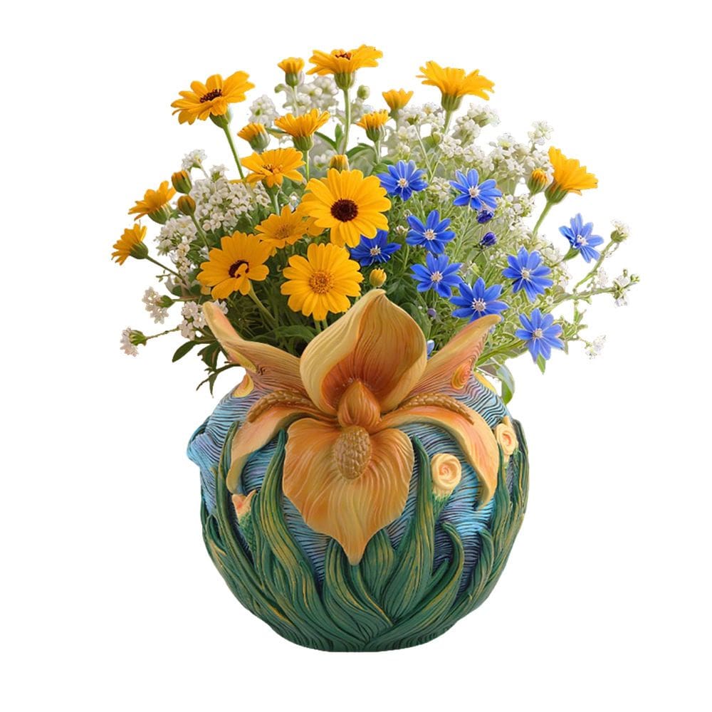 Resina de vaso de flores com grande relevo de flores, céu estrelado artístico 700g
