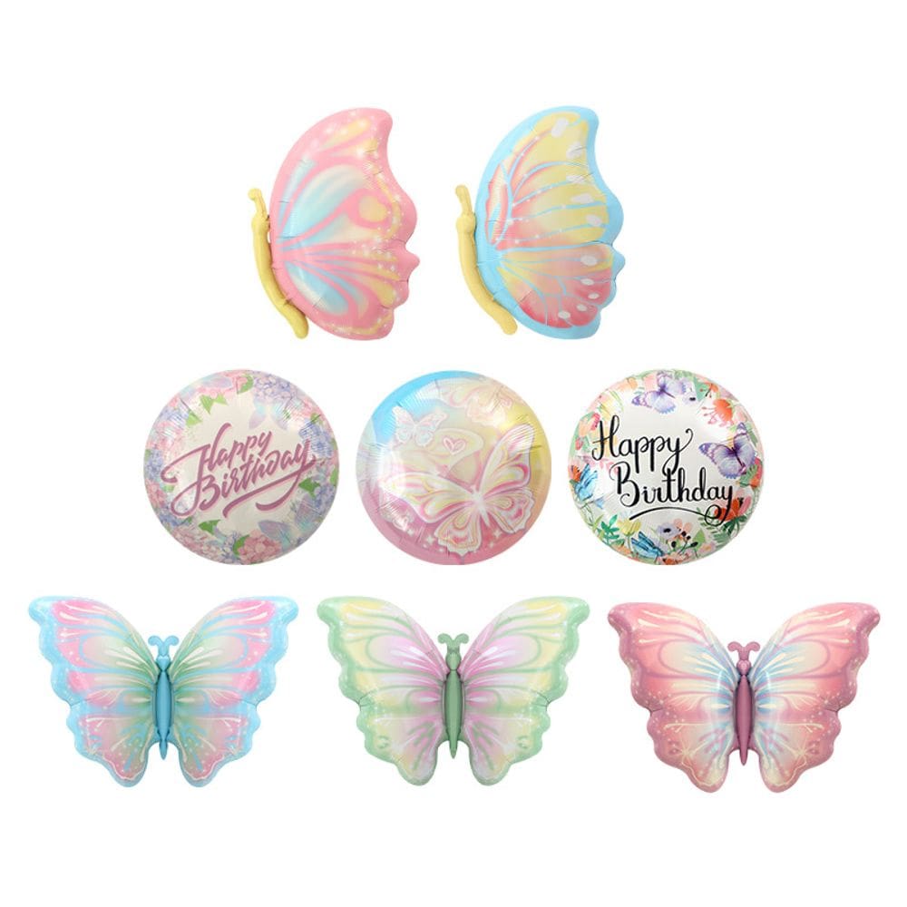 Conjunto de balões, folha de borboleta, 8 peças de alumínio pastel colorido