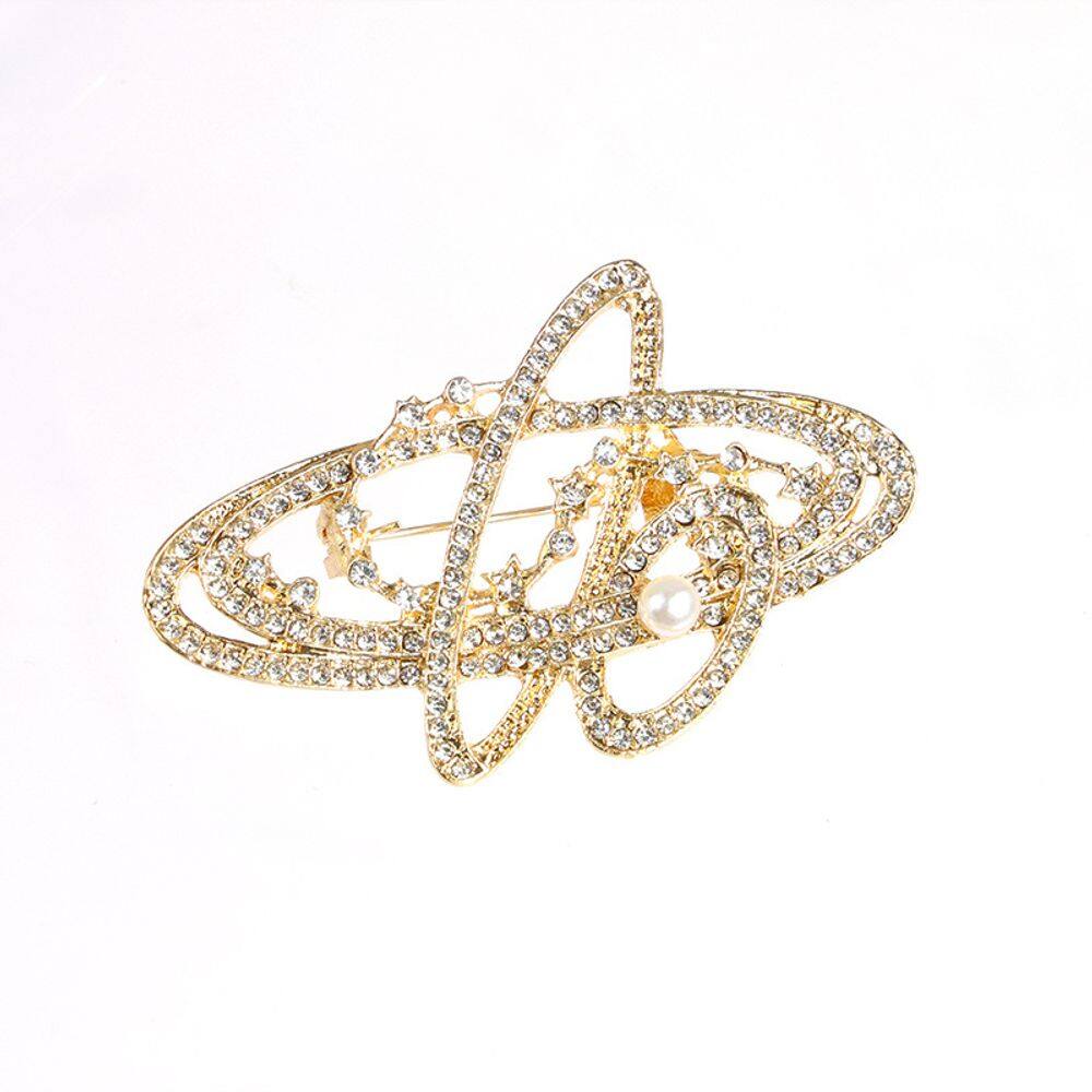 Alfinetes de broche Luxury Saturn Planet com pérola e strass