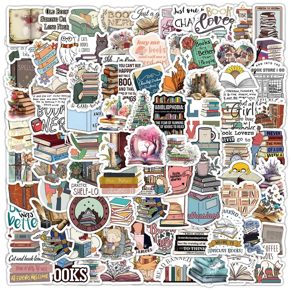 Pacote de adesivos Book Lovers, 100 peças de decalque de vinil à prova d`água