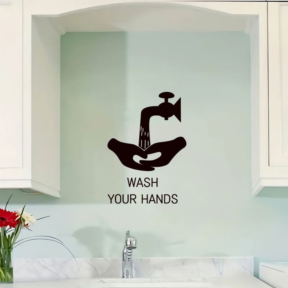 Adesivos de parede para lavar as mãos Lembrete de banheiro 30x30cm PVC