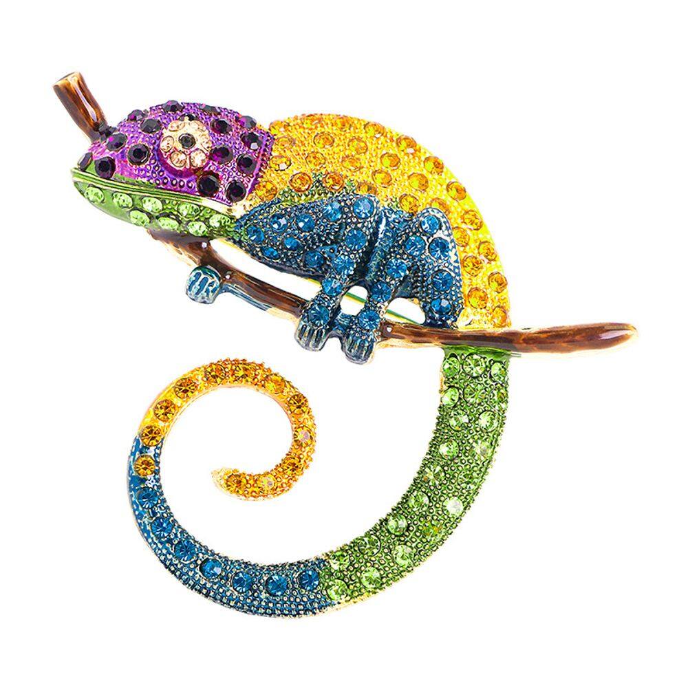 Alfinete de broche, camaleão colorido, design de strass, liga
