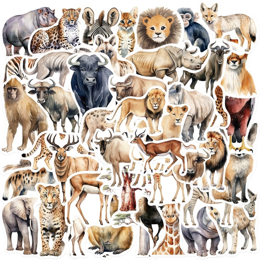 Adesivos de vinil para animais africanos à prova d`água, 50 unidades para decoração