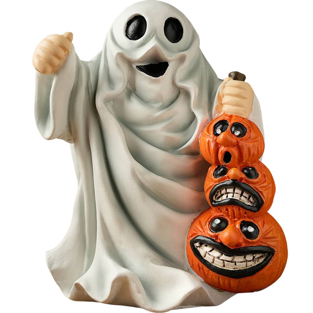 Escultura de decoração de jardim Halloween Ghost com abóboras