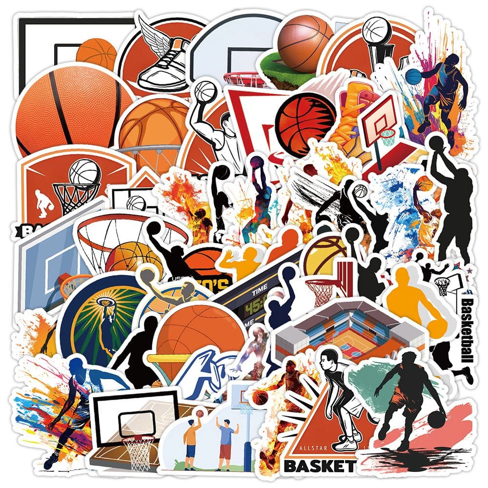 Pacote de adesivos de basquete, decalques de vinil impermeáveis x50