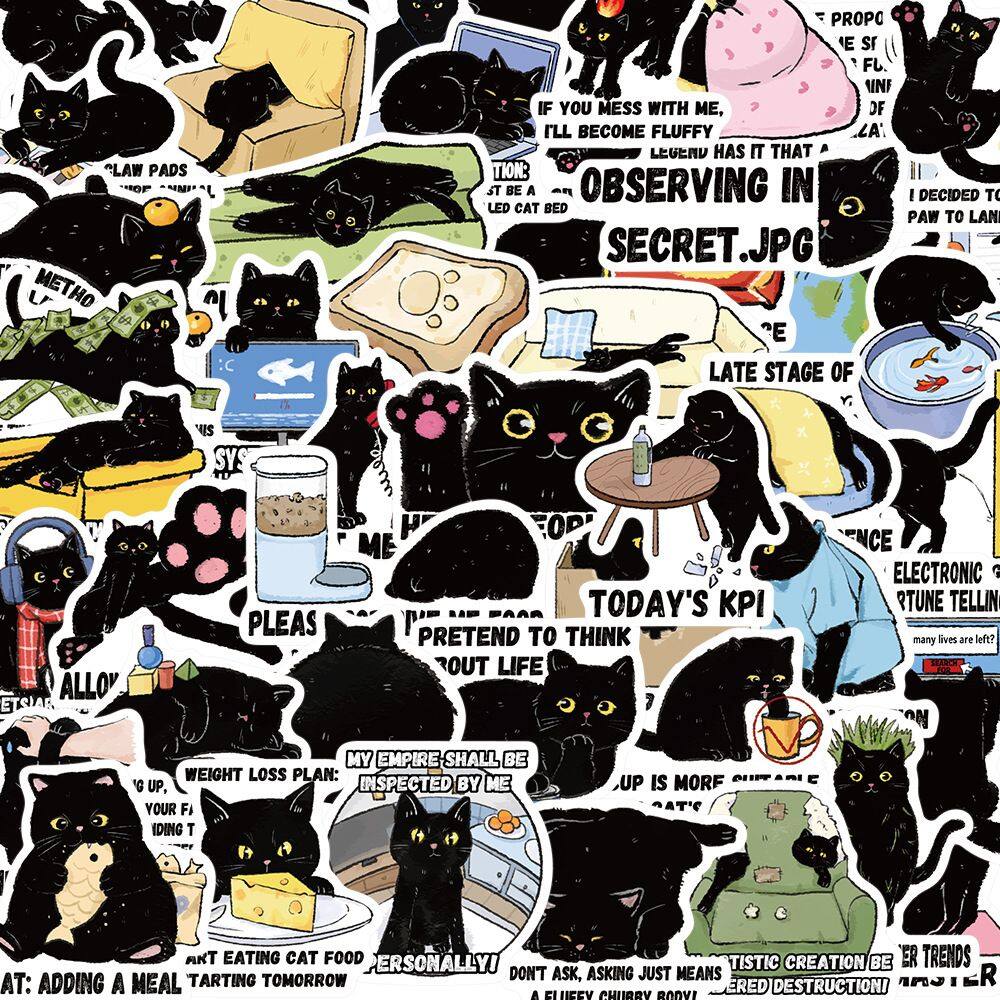 Pacote de adesivos Black Cat Funny Cartoon Cat Quotes Vinyl 50 unidades