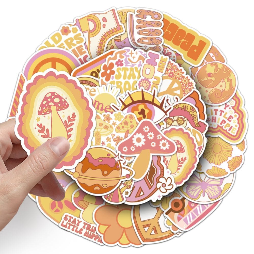 Pacote de adesivos Hippie Aesthetic Retro Boho Vinyl 50 unidades