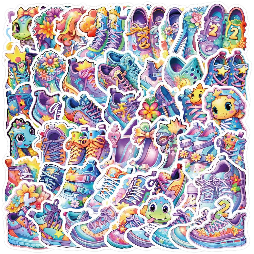 Pacote de adesivos, lindos sapatos coloridos, 50 peças Kawaii Cartoon Sne