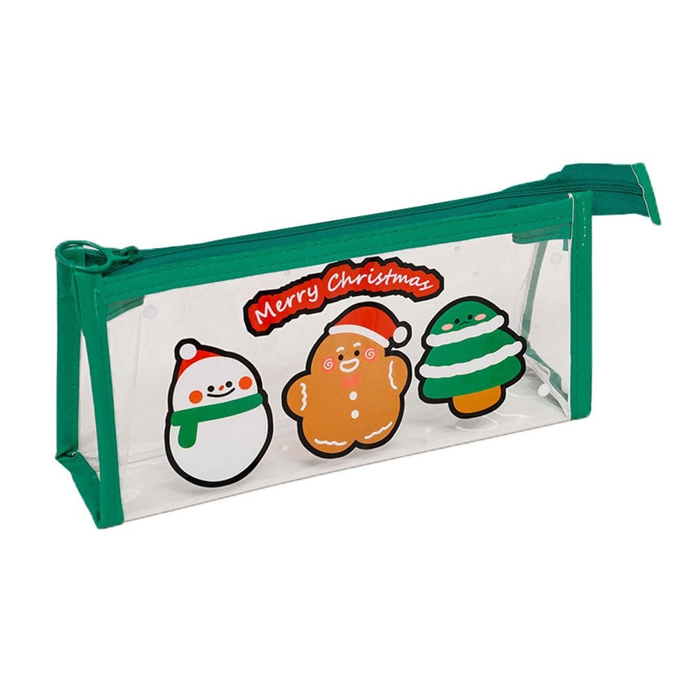 Estojo de lápis transparente em PVC fofo com tema natalino de 22,5 cm