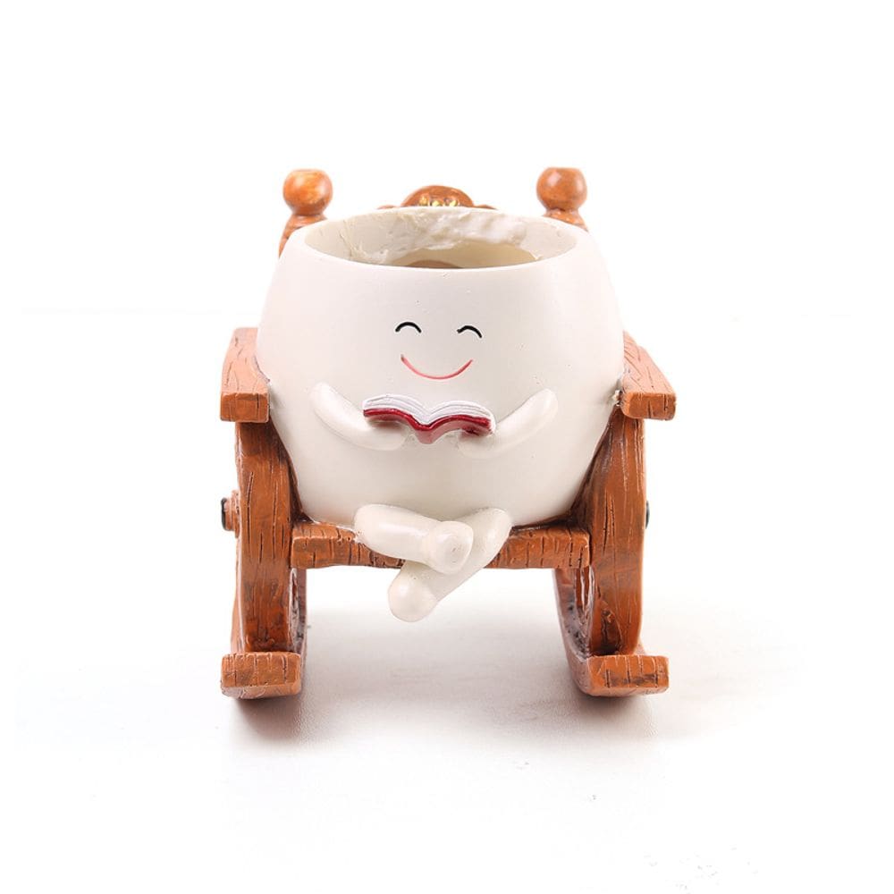 Personagem fofa de leitura de desenhos animados Flowerpot Creative Resin