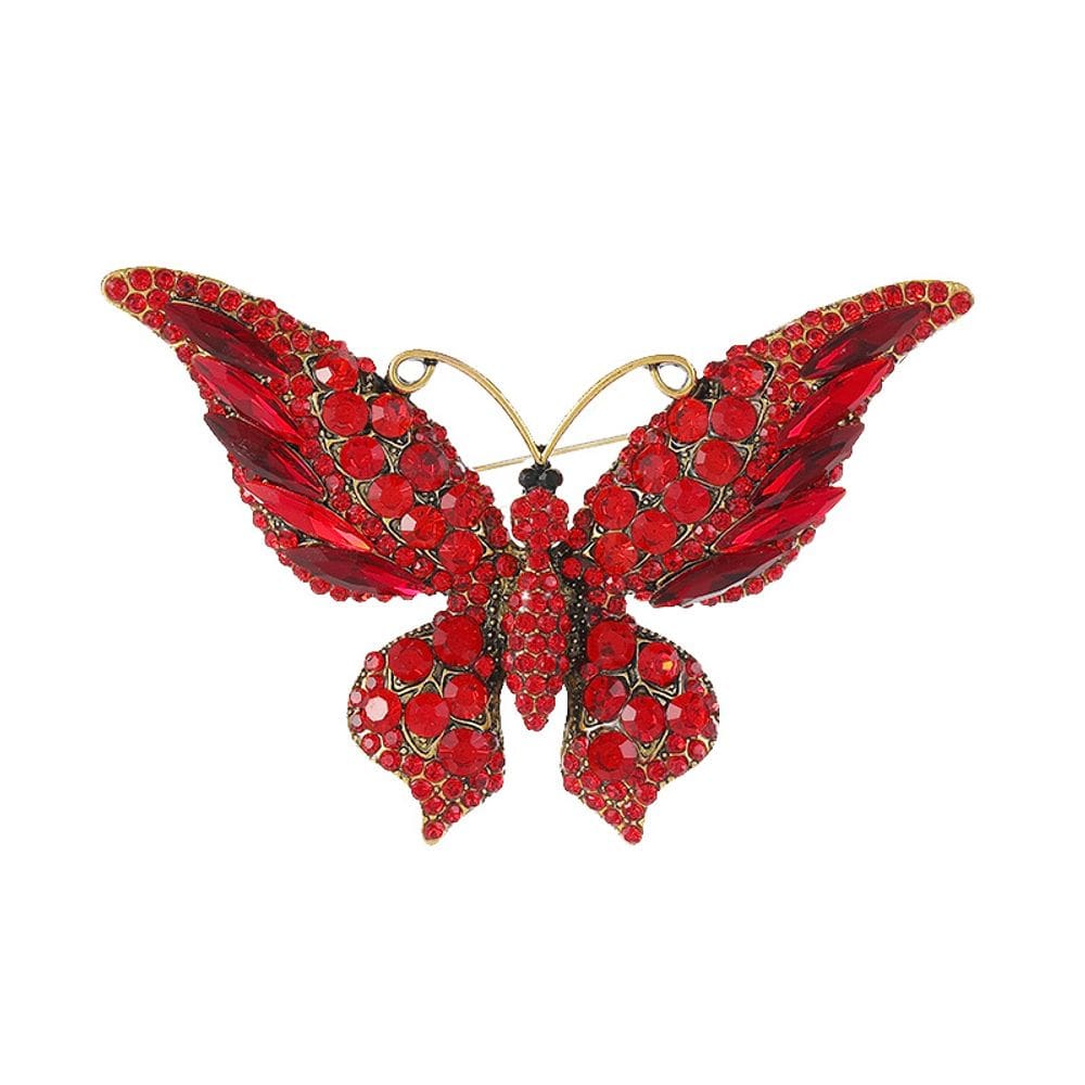 Broche Pin Vintage Red Crystal Butterfly Strass