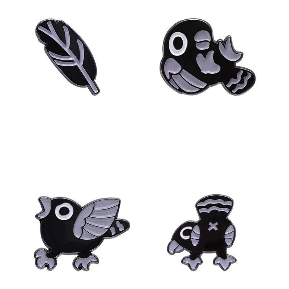 Conjunto de broches Black Bird Skeleton Gothic Punk Style