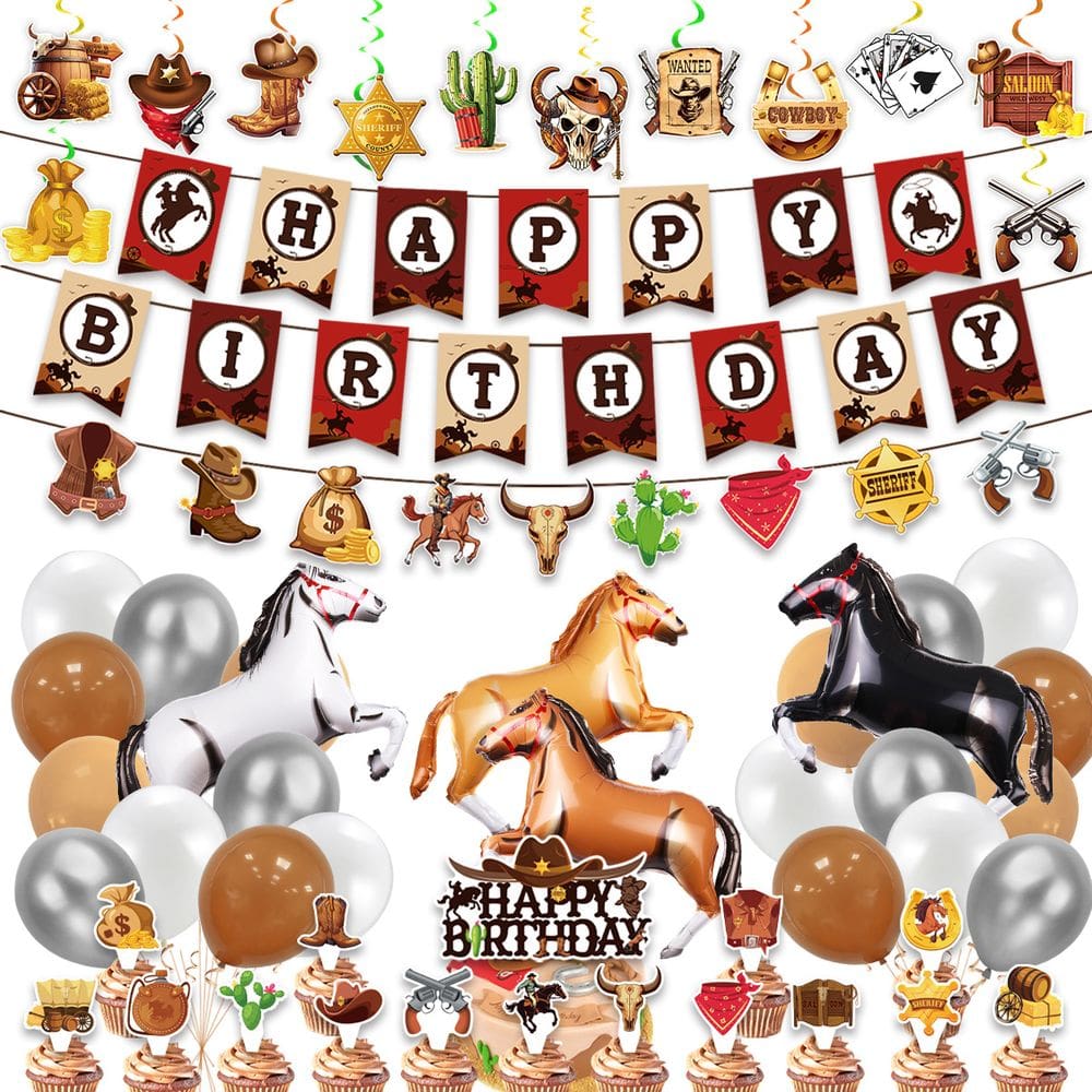 Decorações de festa com tema de cowboy, aniversário, conjunto de 24 unidades