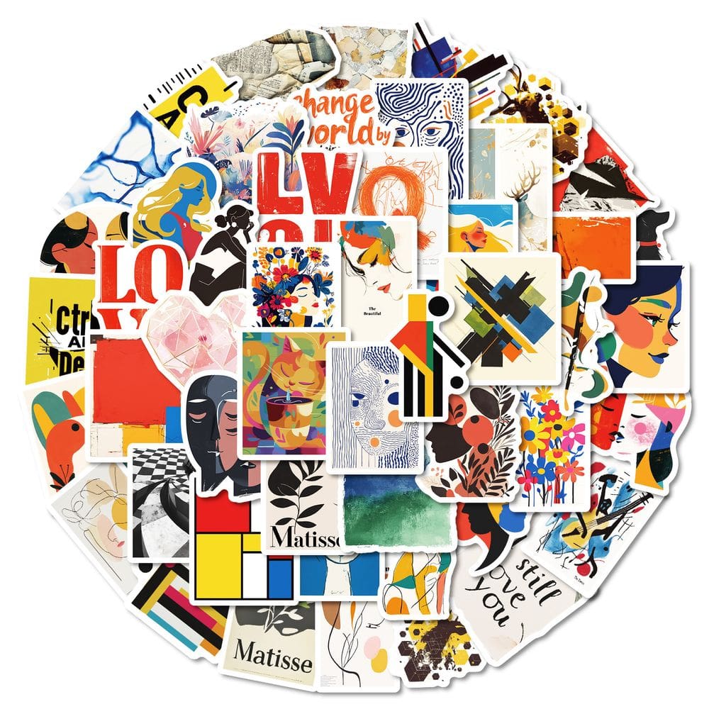 Pacote de adesivos Pop Art, 50 peças de arte abstrata colorida