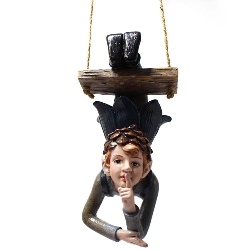 Escultura de decoração de jardim de cabeça para baixo em resina de elfo 12cm