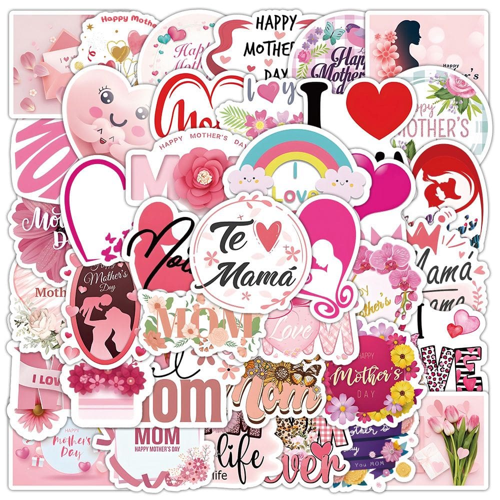 Pacote de adesivos para Dia das Mães, 50 unidades Aesthetic Pink & Heart T