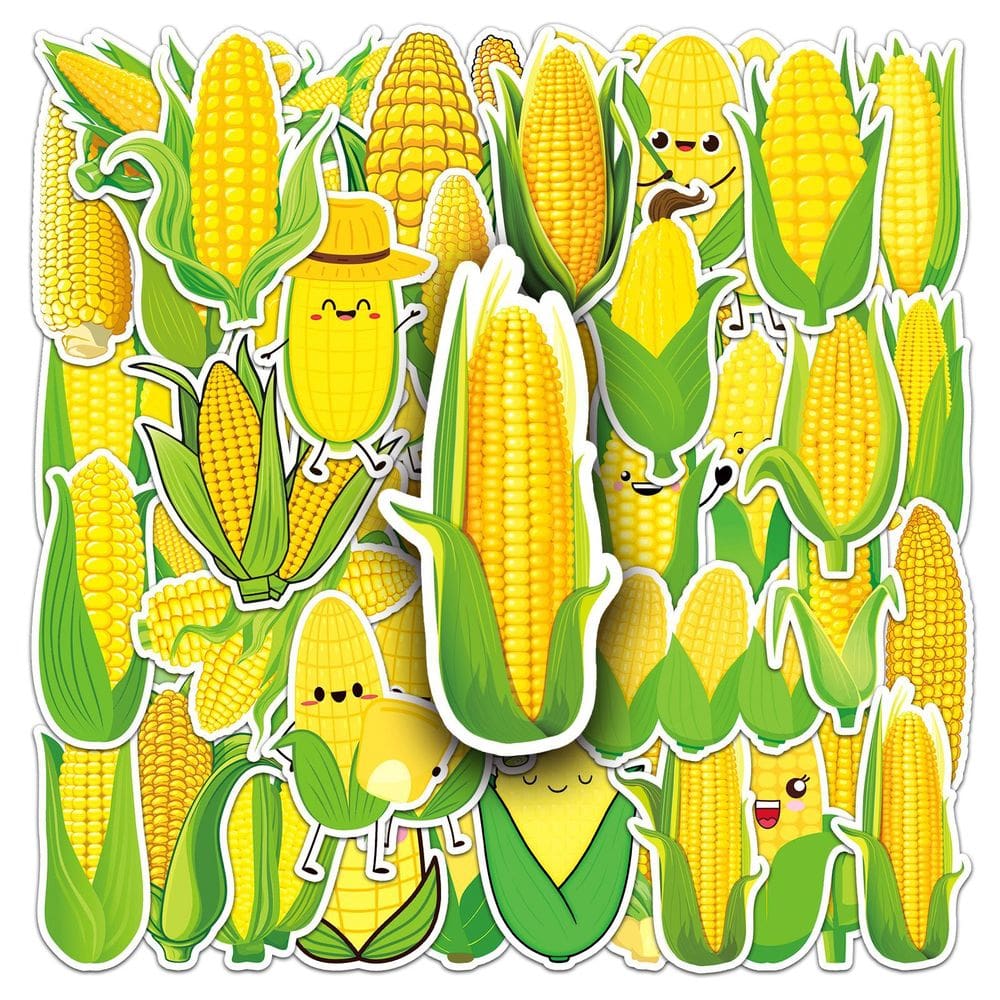 Pacote de adesivos: 50 peças de milho, fofo, desenho animado, vinil vegetal
