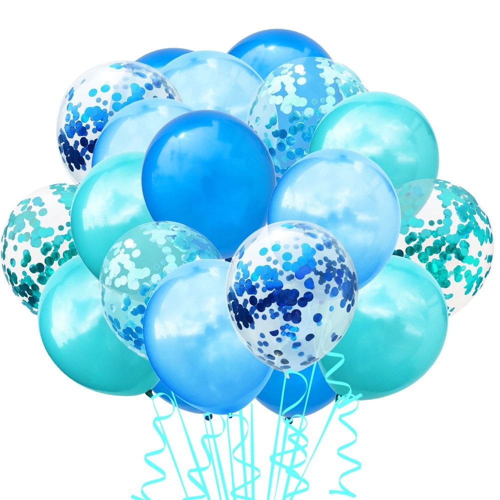 Conjunto de balões Blue Confetti Latex 63 unidades, pacote com 15, 30 cm