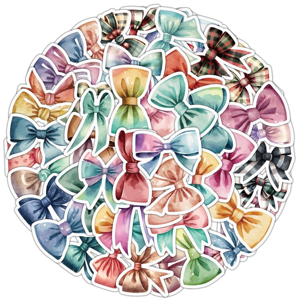 Pacote de adesivos, laço de fita em aquarela, 50 unidades para decoração DIY