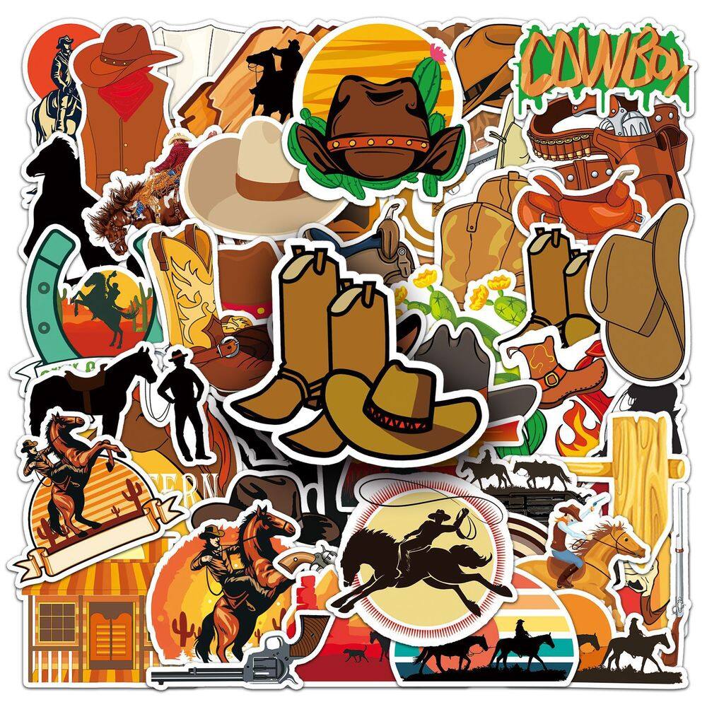 Pacote de adesivos Cowboy Western Cartoon, 50 unidades à prova d`água